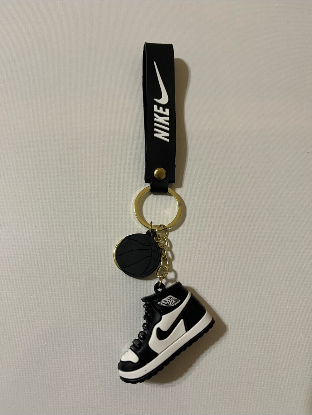 Nike Black & White Sneaker Keychain with Basketball Charm